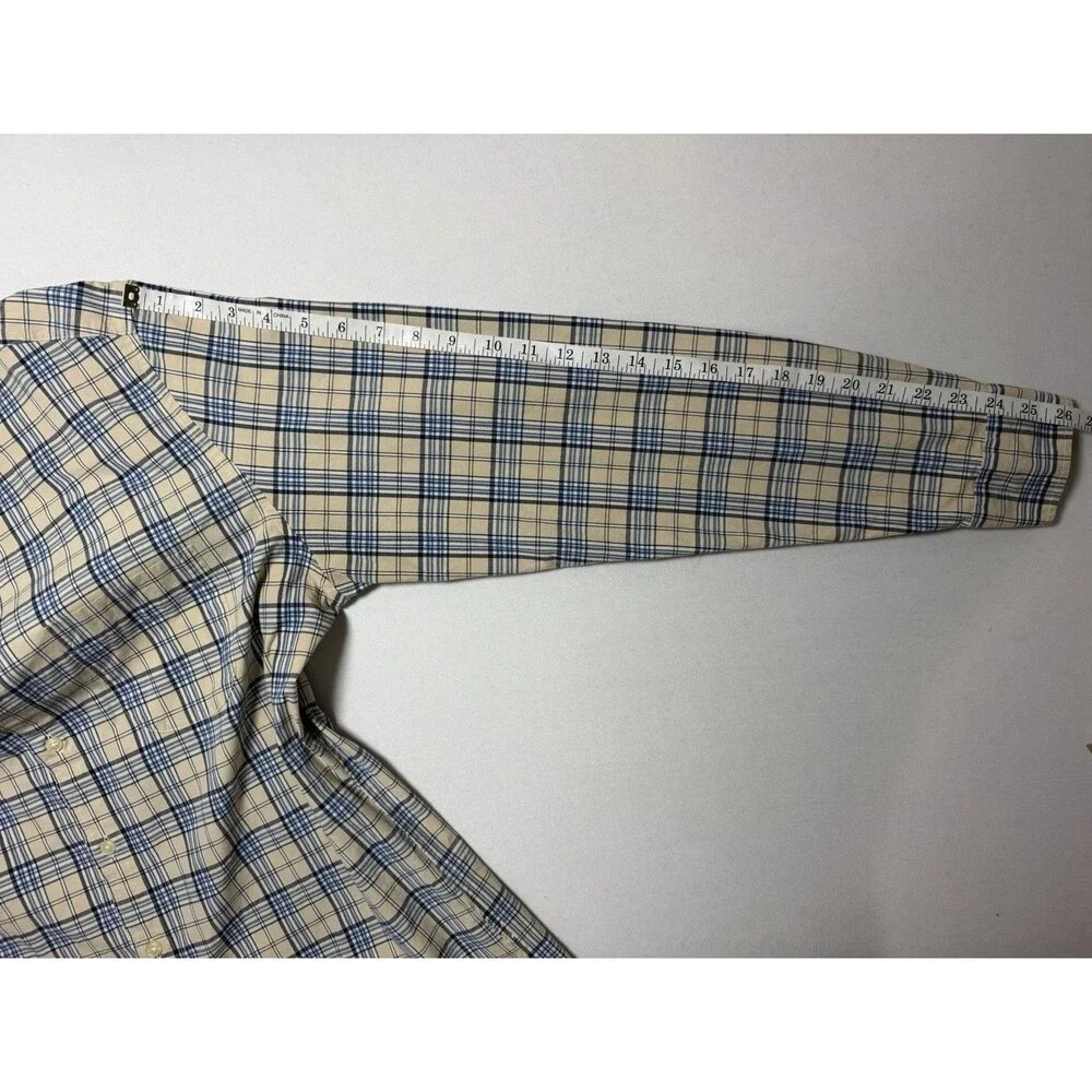 J.CREW Shirt Men’s Long Sleeve Beige Plaid Button Down Cotton Shirt Size Large